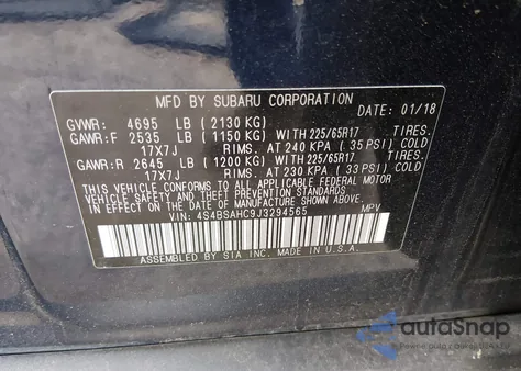 2018 Subaru Outback 2.5I Premium z USA, uszkodzony, nr VIN 4S4BSAHC9J3294565